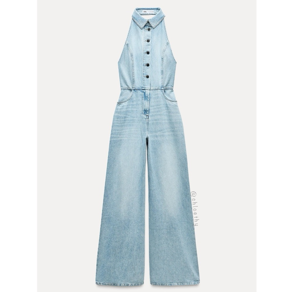 Zara Z1975 HALTER NECK DENIM JUMPSUIT